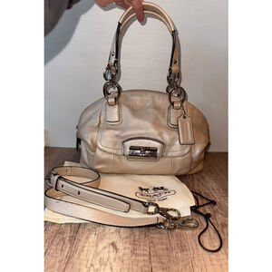 Coach Kristen Leather Satchel Pebbled Leather Beige/Cream Shoulder Bag + Dustbag